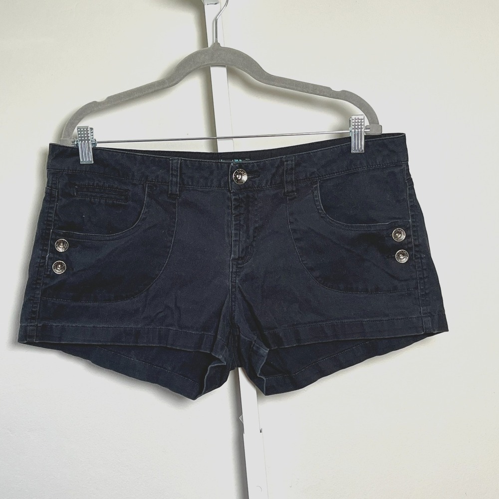 Anchor Blue Shorts Black Micro Corduroy Low-Rise Y2K Button Sz15 (Waist 36")